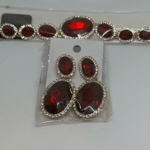 Red Glass Costume Bracelet and Earrings Set NIP